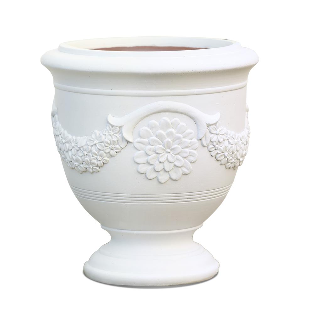 White MgO Floral 16-in H Urn Planter