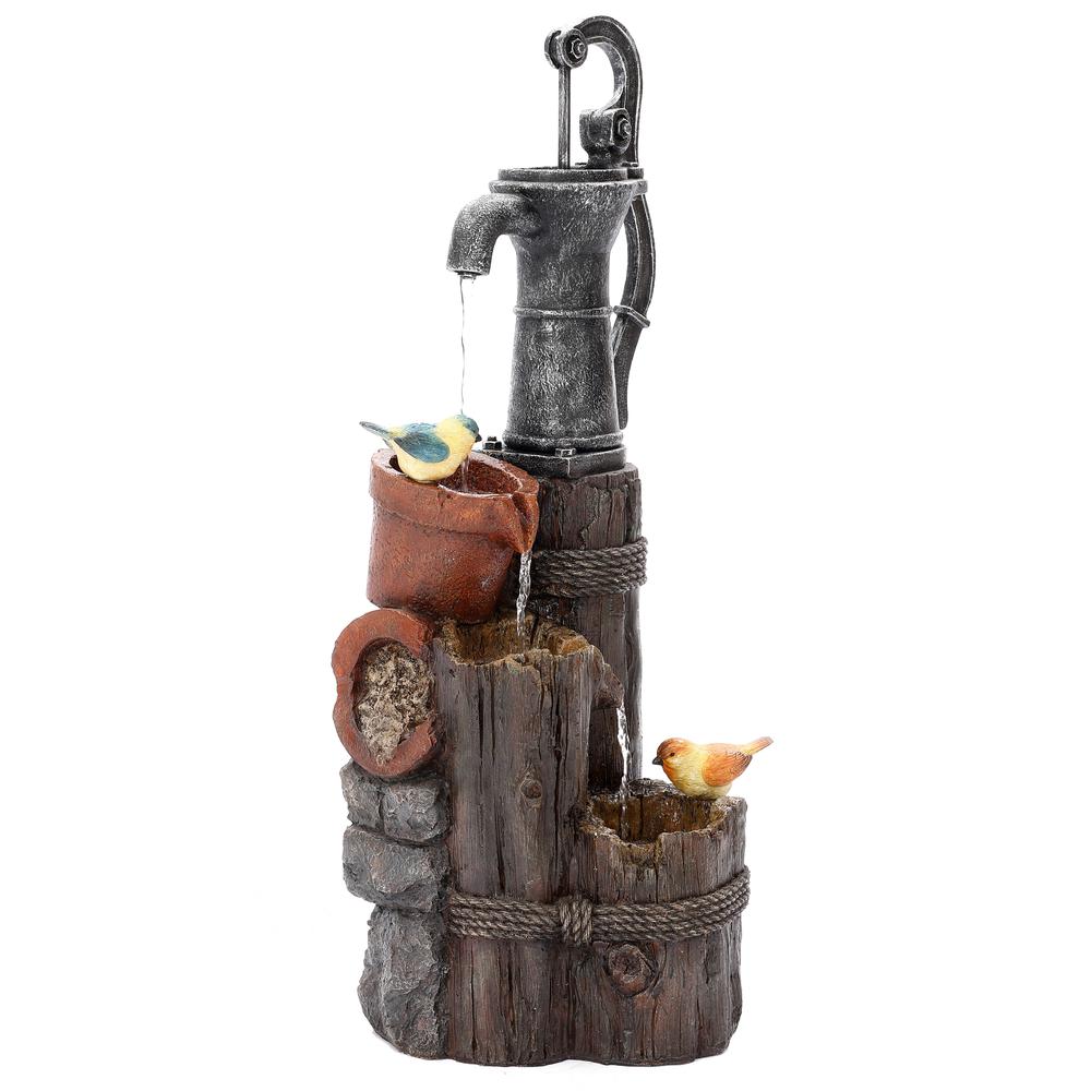 Farmhouse Well and Wood Posts Outdoor Fountain with LED Light