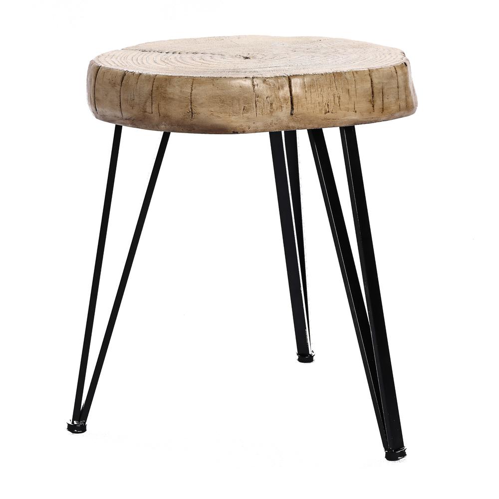 Natural Faux Wood Top with Black Metal Legs Side Table, Indoors and Outdoors