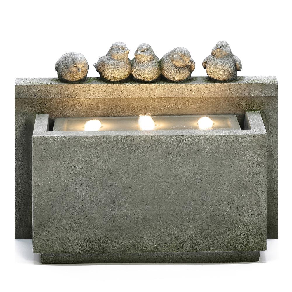 Gray Rectangular and Birds Resin Outdoor Bubbler Fountain with LED Lights