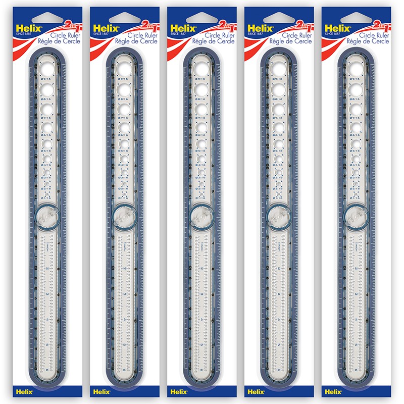 2-in-1 Circle Ruler Measuring & Compass Tool 12" / 30cm, Pack of 5