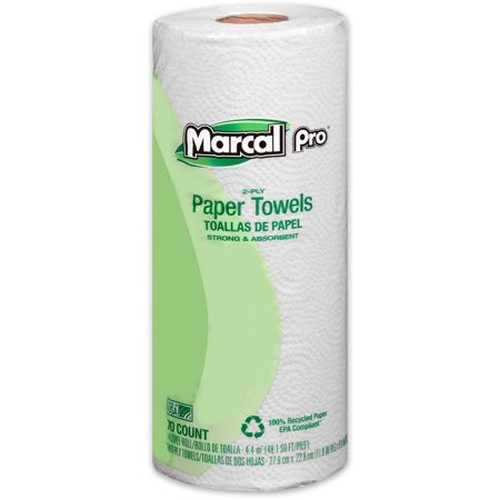 100% Premium Recycled Perforated Towels, 11 x 9, White, 70/Roll, 15 Rolls/Case