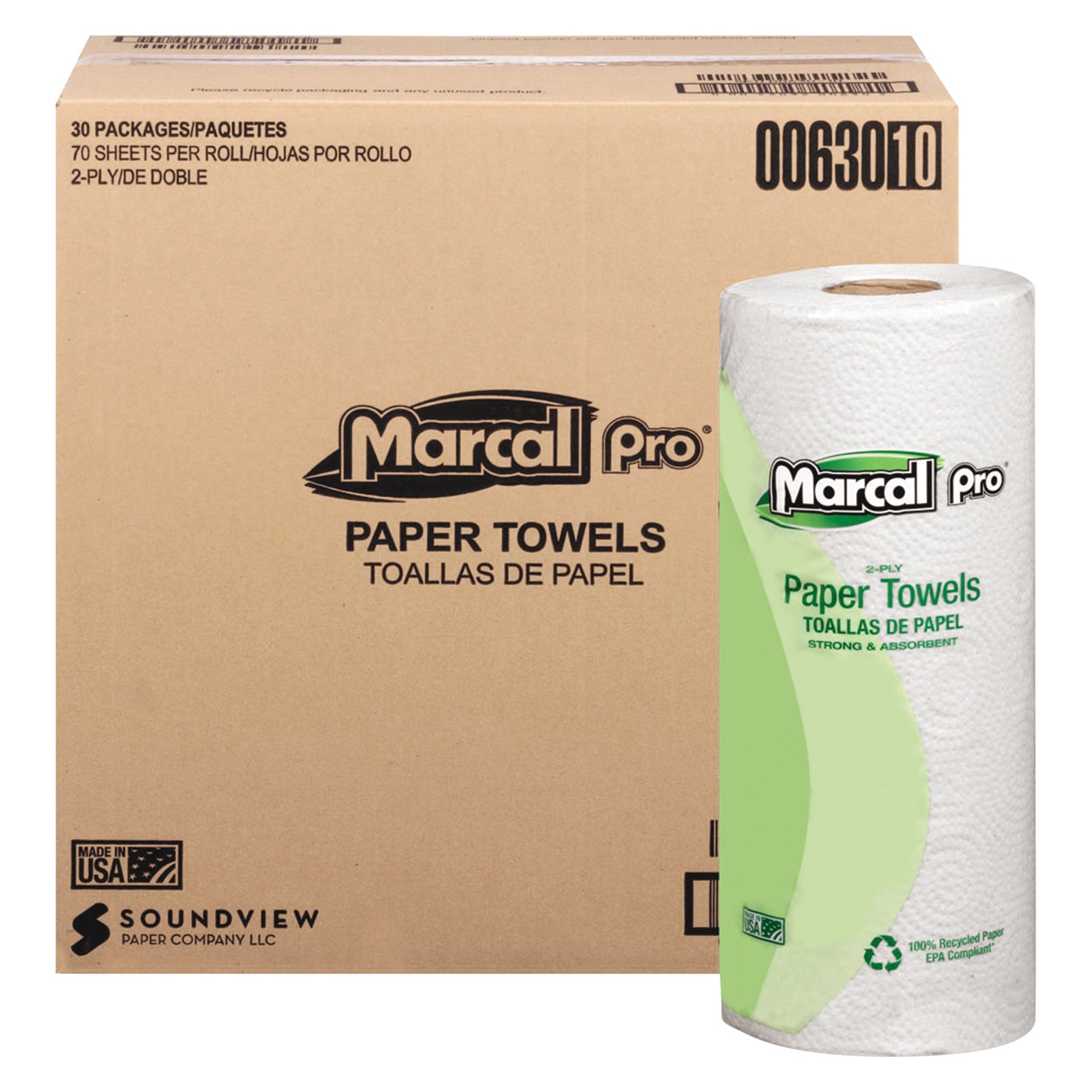 100% Premium Recycled Towels, 2-Ply, 11 x 9, White, 70/Roll, 30 Rolls/Case