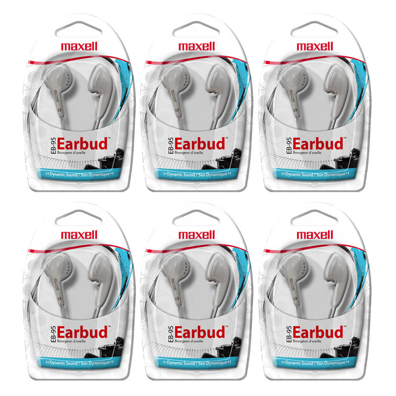 Budget Stereo Earbuds, White, Pack of 6