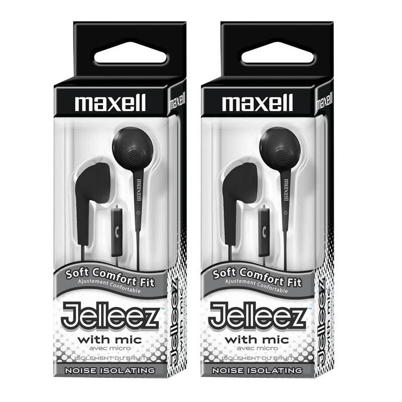 Jelleez Soft Earbuds with Mic, Black, Pack of 2