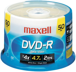 Maxell 638011 4.7GB 120-Minute DVD-Rs (50-ct Spindle)