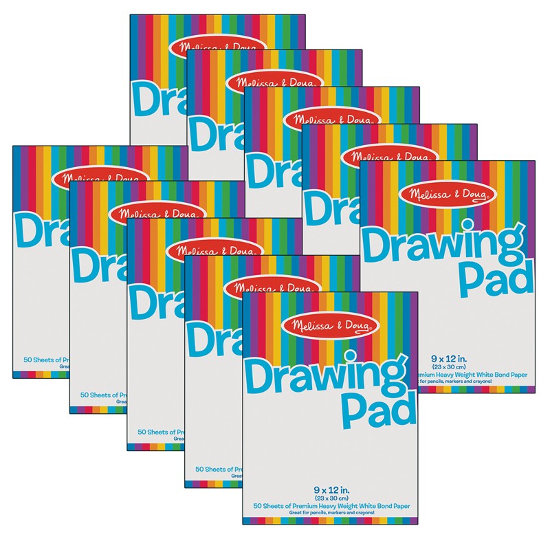 Drawing Pad, 9" x 12", White, 50 Sheets, Pack of 10