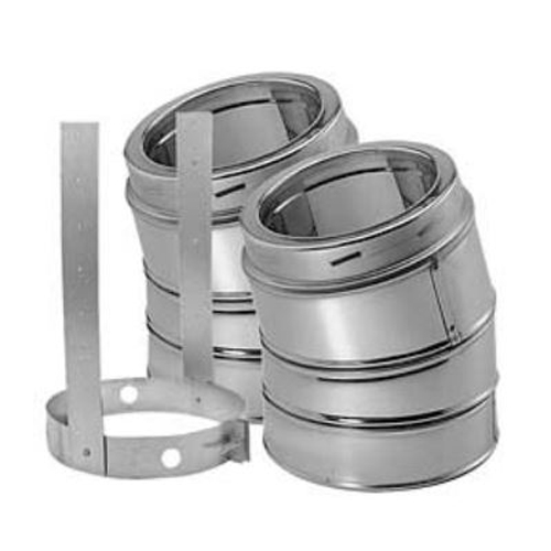 6" Dura-Vent Duratech Stainless 15 Deg Elbow Kit, Includes 2 Adjustable Ss Elbows, 1 Elbow Strap