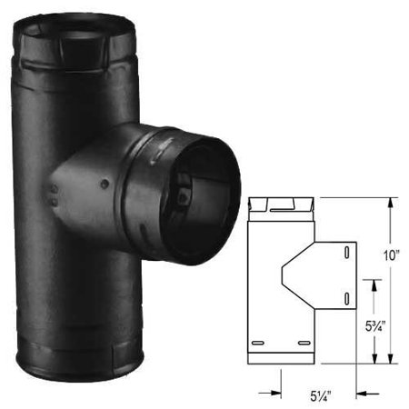 3" PelletVent Pro Black Increaser Adaptor Tee with Clean-Out Cap - 3PVP-TADX4B1