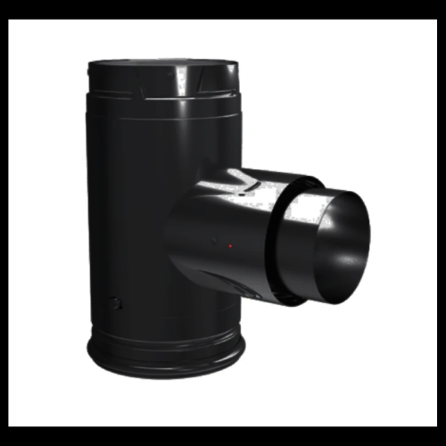 4" PelletVent Pro Black Adaptor Tee With Clean Out Cap - 4PVP-TADB1
