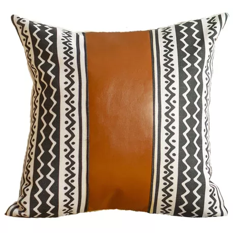 Boho Handcrafted Vegan Faux Leather Square Abstract Geometric Throw Pillow Cover