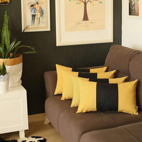 Boho-Chic Decorative Jacquard Throw Pillow 12"x20" Yellow-Black-Yellow - Set of 4