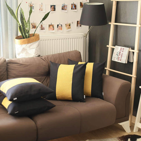 Boho-Chic Decorative Jacquard Throw Pillow 18"x18" Black-Yellow - Set of 4