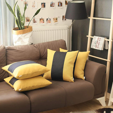 Boho-Chic Decorative Jacquard Throw Pillow 18"x18" Yellow-Black - Set of 4