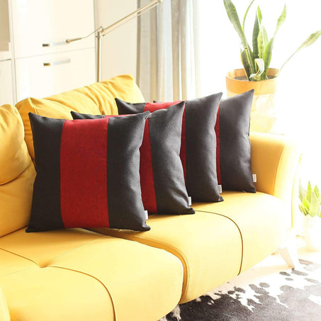 Boho-Chic Decorative Jacquard Throw Pillow 18"x18" Black-Red-Black - Set of 4