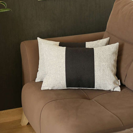 Boho-Chic Decorative Jacquard Throw Pillow 12"x20" Grey-Black-Grey - Set of 2