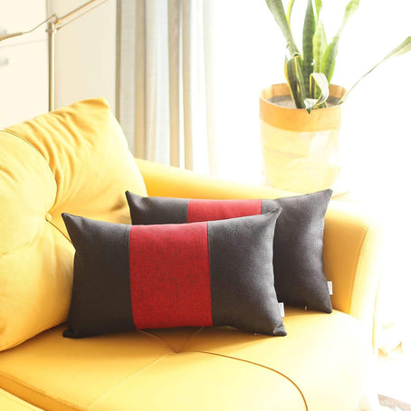 Boho-Chic Decorative Jacquard Throw Pillow 12"x20" Black-Red-Black - Set of 2