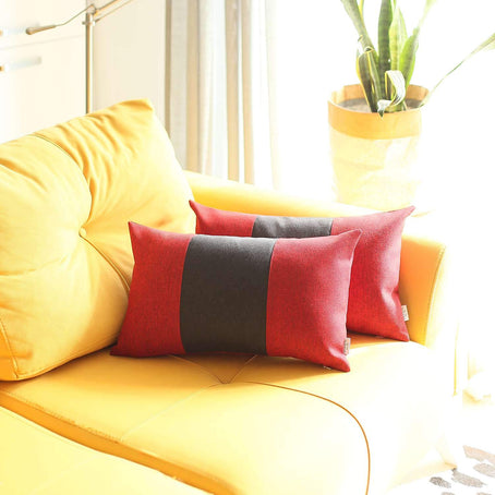 Boho-Chic Decorative Jacquard Throw Pillow 12"x20" Red-Black-Red - Set of 2