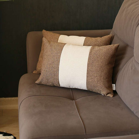 Boho-Chic Decorative Jacquard Throw Pillow 12"x20" Brown-Grey-Brown - Set of 2
