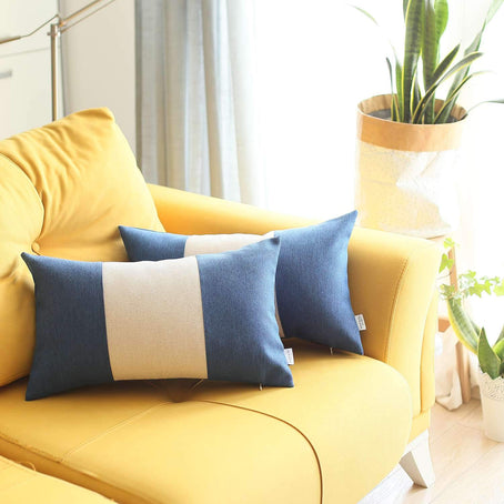 Boho-Chic Decorative Jacquard Throw Pillow 12"x20" Blue-Grey-Blue - Set of 2