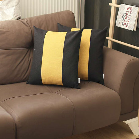 Boho-Chic Decorative Jacquard Throw Pillow 18"x18" Black-Yellow - Set of 2