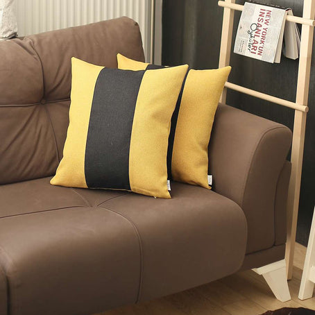 Boho-Chic Decorative Jacquard Throw Pillow 18"x18" Yellow-Black - Set of 2