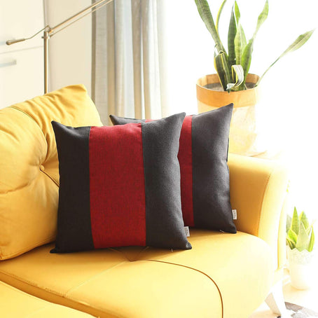 Boho-Chic Decorative Jacquard Throw Pillow 18"x18" Black-Red-Black - Set of 2