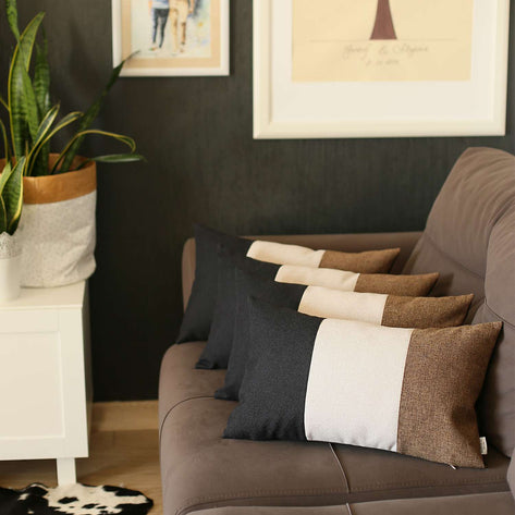 Boho-Chic Decorative Jacquard Throw Pillow Covers 12"x20" Black-Grey-Brown - Set of 4