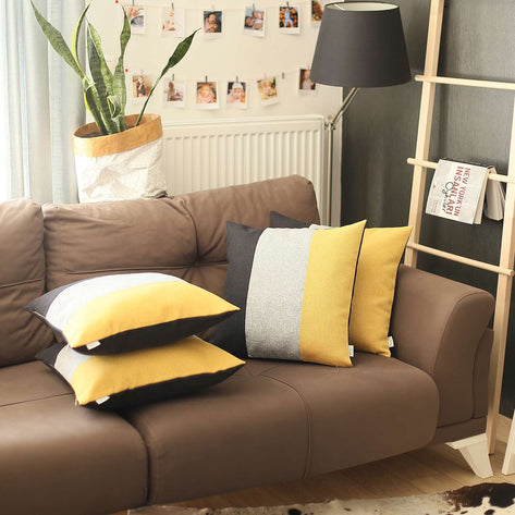 Boho-Chic Decorative Jacquard Throw Pillow Covers 18"x18" Black-Grey-Yellow - Set of 4
