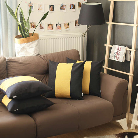 Boho-Chic Decorative Jacquard Throw Pillow Covers 18"x18" Black-Yellow - Set of 4
