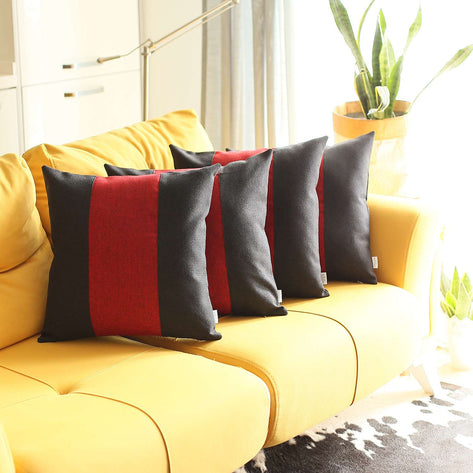 Boho-Chic Decorative Jacquard Throw Pillow Covers 18"x18" Black-Red-Black - Set of 4