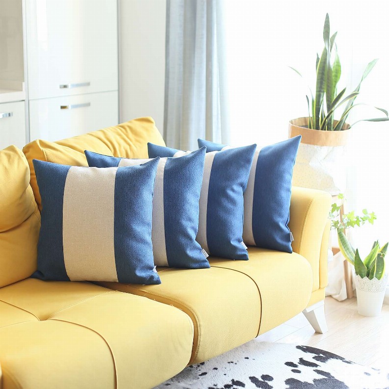 Boho-Chic Decorative Jacquard Throw Pillow Covers 18"x18" Blue-Grey-Blue - Set of 4