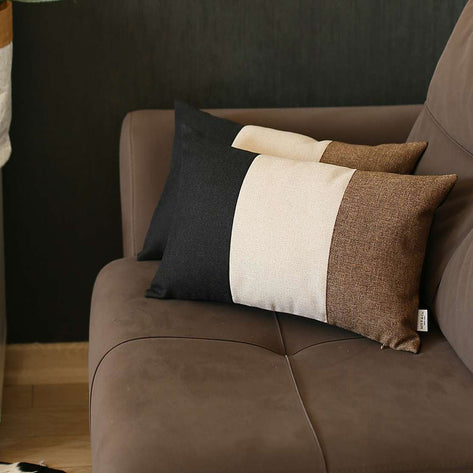 Boho-Chic Decorative Jacquard Throw Pillow Covers 12"x20" Black-Grey-Brown - Set of 2