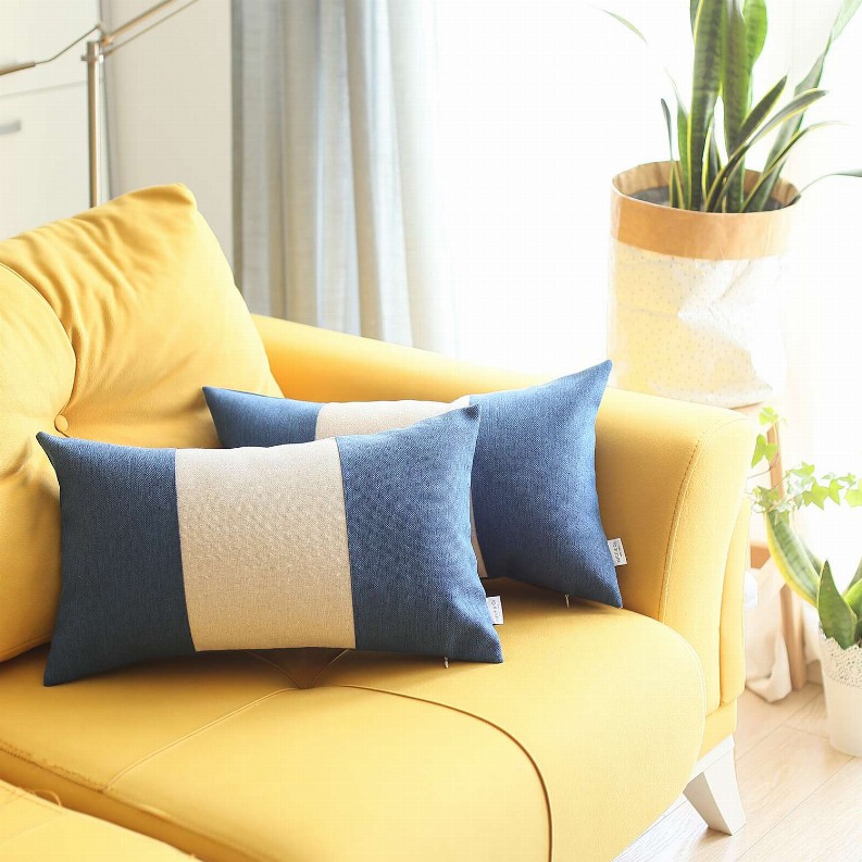 Boho-Chic Decorative Jacquard Throw Pillow Covers 12"x20" Blue-Grey-Blue - Set of 2