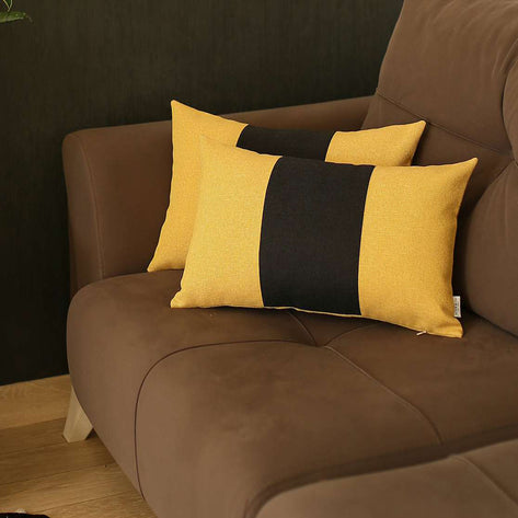 Boho-Chic Decorative Jacquard Throw Pillow Covers 12"x20" Yellow-Black-Yellow - Set of 2