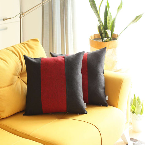 Boho-Chic Decorative Jacquard Throw Pillow Covers 18"x18" Black-Red-Black - Set of 2