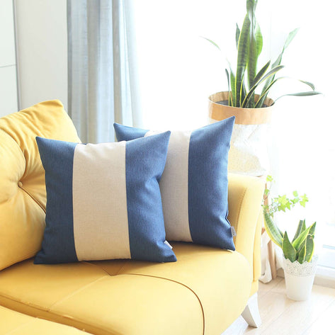 Boho-Chic Decorative Jacquard Throw Pillow Covers 18"x18" Blue-Grey-Blue - Set of 2