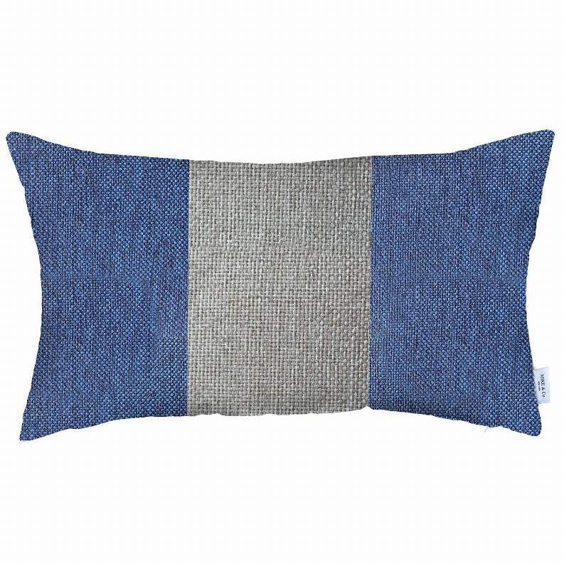 Boho-Chic Decorative Jacquard Throw Pillow Covers 12"x20" Blue-Grey-Blue