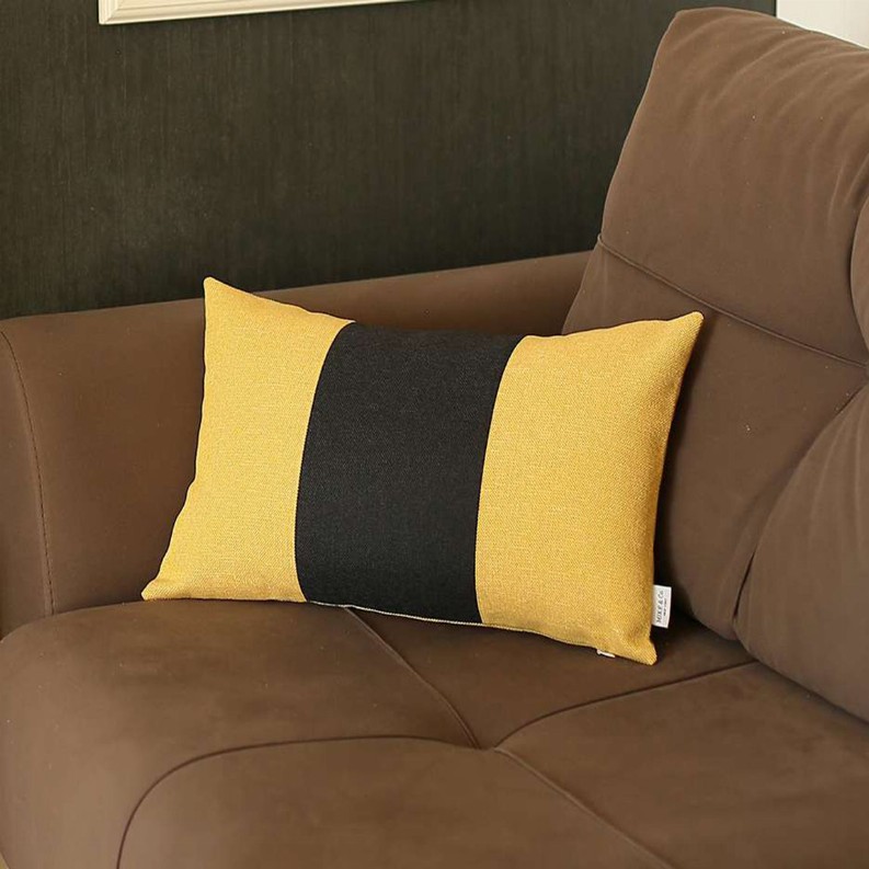 Boho-Chic Decorative Jacquard Throw Pillow Covers 12"x20" Yellow-Black-Yellow