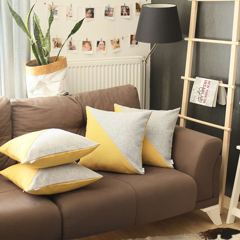 Boho-Chic Decorative Jacquard Throw Pillow Covers 18"x18" Grey-Yellow - Set of 4