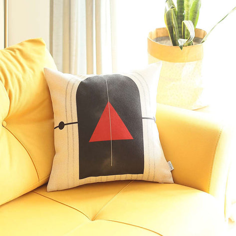 Boho-Chic Printed Jacquard Throw Pillow 17"x17" Black-Red Triangle