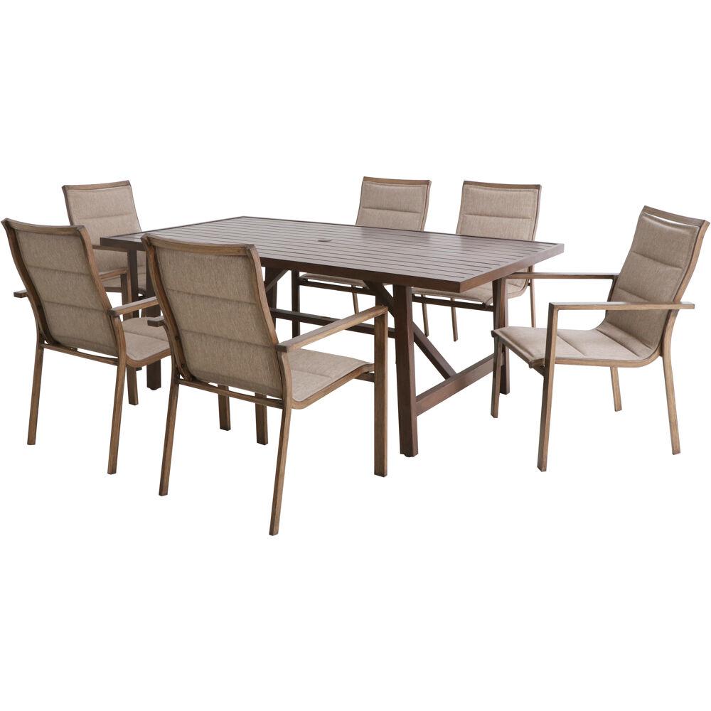 Atlas 7pc Dining Set: 6 Padded Sling Chairs and 74"x40" Tressle Tbl