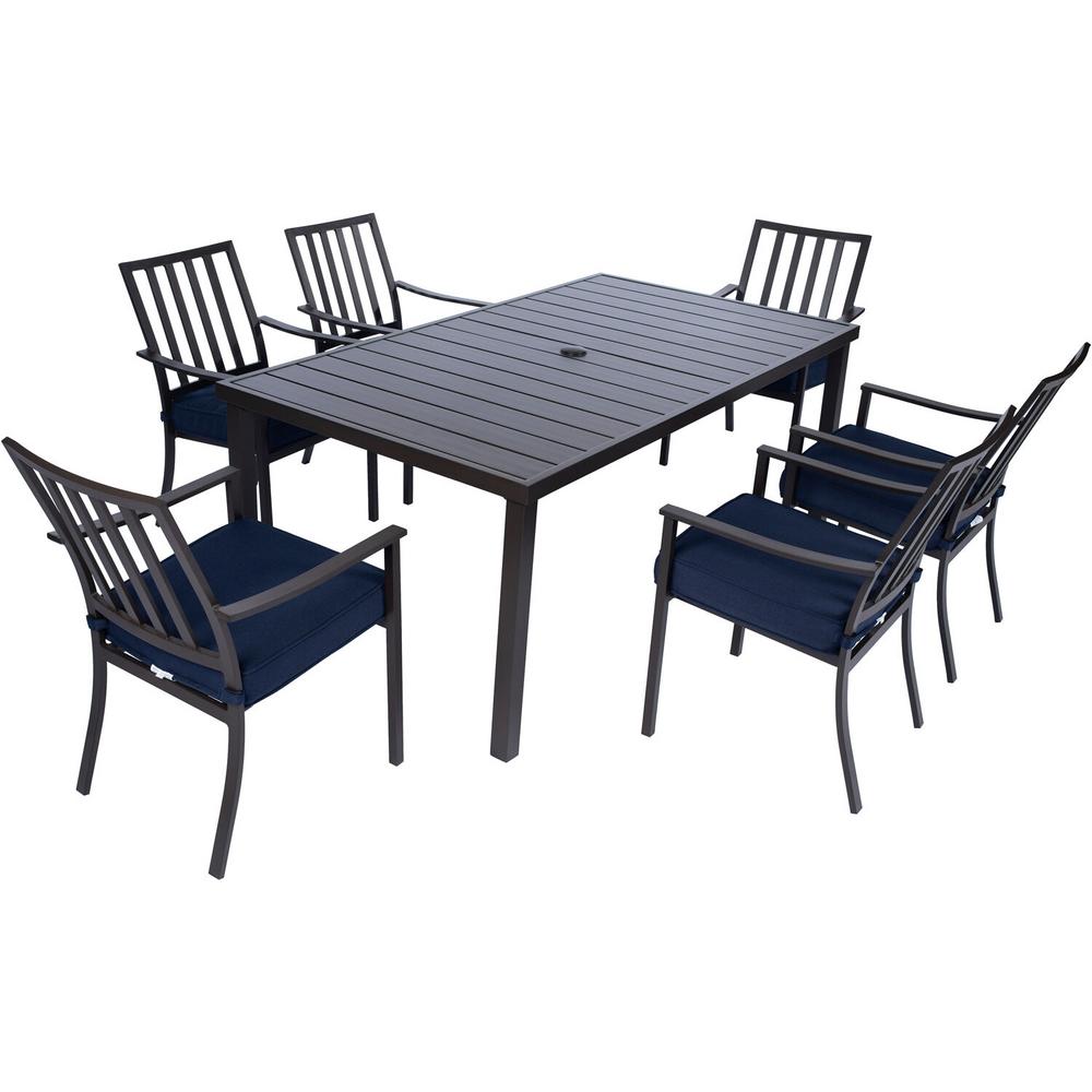 Carter 7pc Dining: 7 Slat Alum Chairs and Slat Top Table