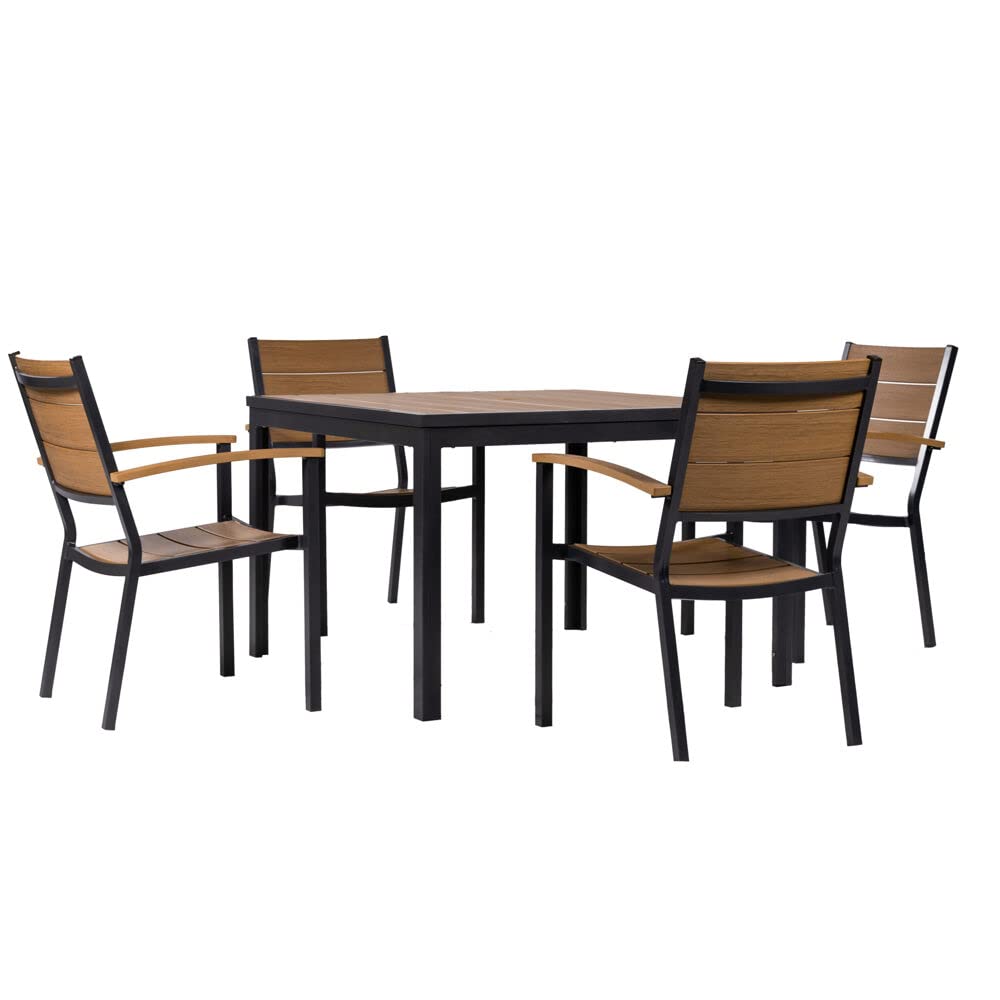 Asher5pc Dining Set: 4 Faux Wood Aluminum Chairs and 43" Slat Table