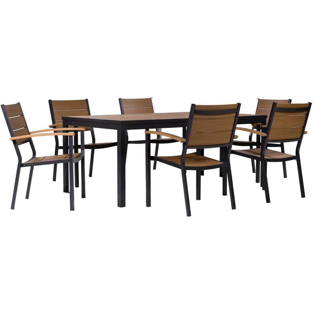 Asher7pc Dining Set: 6 Faux Wood Aluminum Chairs and 71"x40" Slat Table