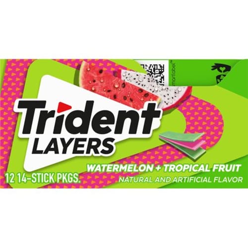 Layers Gum, Watermelon & Tropical Fruit, 14/Pack, 12 Packs/Box, Delivered in 1-4 Business Days