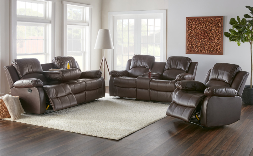 Kaden Bonded leather Recliner Drop Down Sofa in Brown