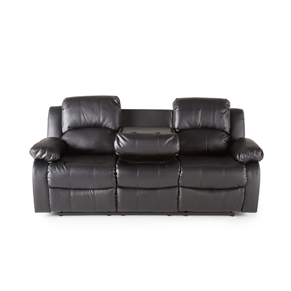 Kaden Bonded Leather Recliner Drop Down Sofa in Black