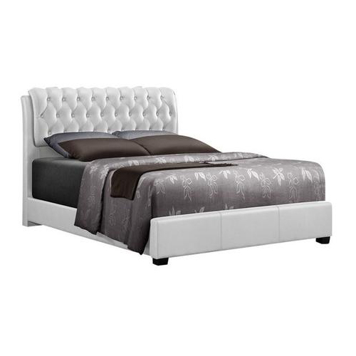 Barnes Queen Bed in White Faux Leather in White Faux Leather