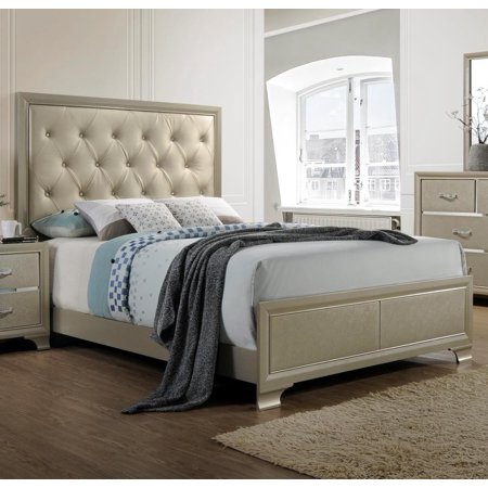 Dawson Champagne Tufted King Bed with Faux Leather